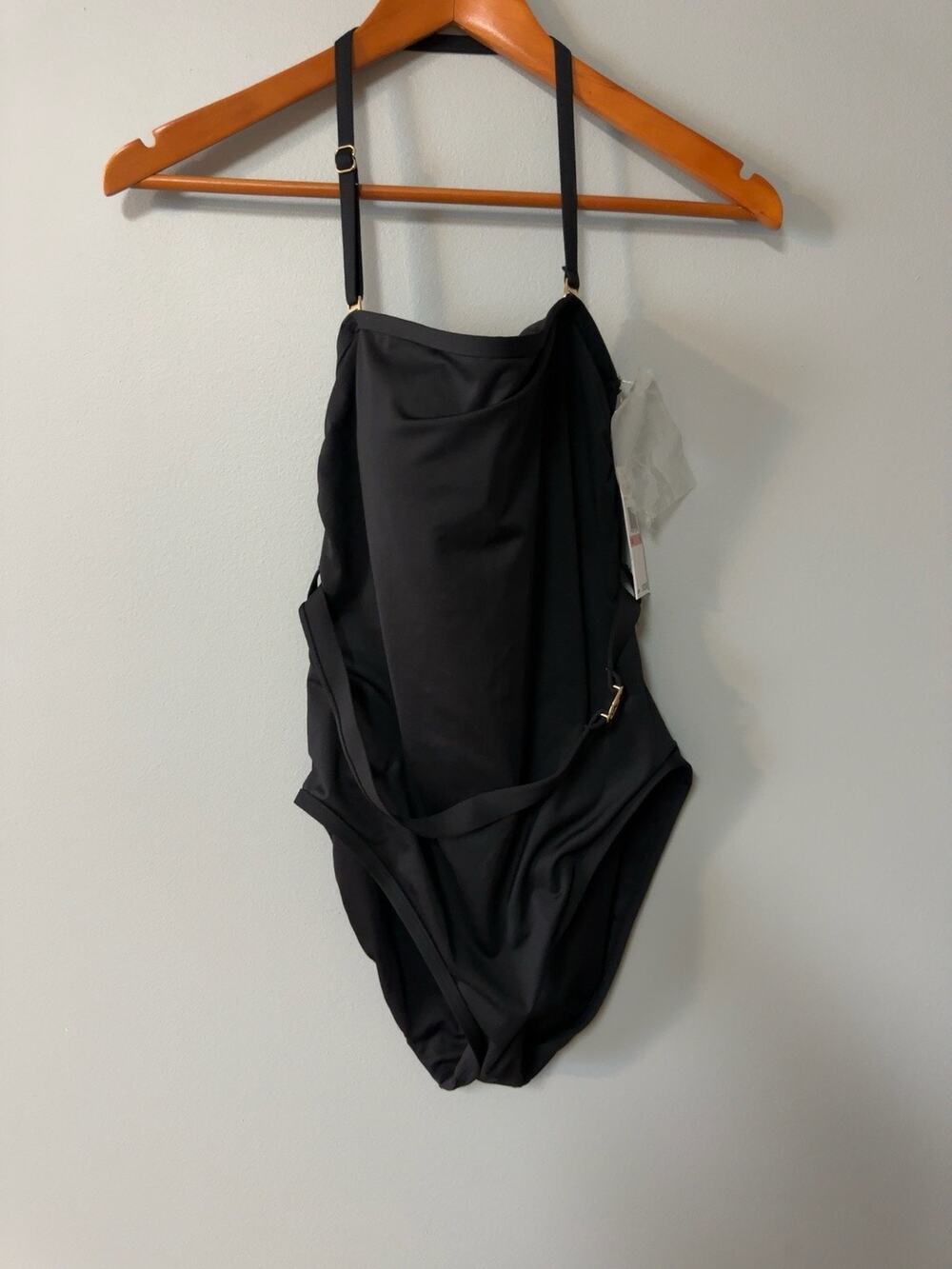 Michael Kors Black One Piece Swimsuit Belted Halter Strap Designer Swimwear NWT